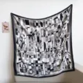 French vintage black and white architectural floral square scarf, elegant thin neck wrap. - Urban Ink Grid RY-11