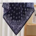 Navy blue paisley square scarf, soft satin fabric, elegant head wrap or stylish neck accessory. - RY-06