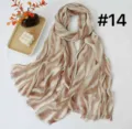 Vintage gegradueerde geplooide lange sjaal met kwastjes, beige gestreepte zonnescherm shawl. - Koffie verkeerd zachte stroom RY-14
