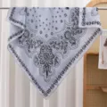 Classic black and white paisley square scarf, lightweight satin silk neckerchief hijab for summer styling. - RY-09