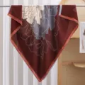 Women floral satin square scarf, vintage wine red fashion thin spring summer shawl - Wine Red Peony RY-02