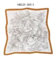 Luxury satin silk square scarf with elegant vintage line art print and brown border. - 70*70cm / Orange Line Drawing Fantasy RY-18