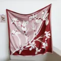 French vintage style large square scarf with elegant red and pink floral print for women - Wine Red Iris Shadow RY-01