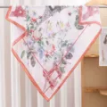 Spring summer women floral print satin square scarf, elegant peach border fashion neckerchief. - Pink Rose & Eiffel Tower RY-15
