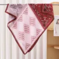 Elegant 90cm satin square scarf with paisley and geometric design for women's summer styling. - RY-13