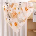 Floral Print Satin Square Scarf Lightweight Women Fashion Chic Flower Shawl Neckerchief - Soft Orange Elegant Flowers RY-13
