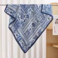 Blue paisley square scarf for women, elegant satin headscarf and stylish summer neck wrap. - RY-18