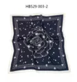 Navy blue square scarf with elegant pearl camellia floral print, soft satin silk women neck wrap - 70*70cm / White on Navy Blue RY-28