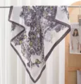 Floral butterfly print square scarf, lightweight silk feel women fashion shawl variant. - Brown and Yellow Butterfly Flower RY-24
