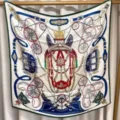 Silk square scarf equestrian chain design elegant luxury style 90x90cm variant style - Red and Blue Horse Scenery RY-18