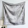 French vintage gray floral scarf, elegant thin cotton linen wrap for women and girls. - Embroidered Begonia on Grey Ground RY-22