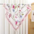 Floral chain print square silk scarf, lightweight pink and white ladies fashion neckerchief. - Pink Rhythm Flower Chain RY-17