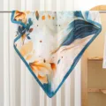 Elegant large square scarf with abstract floral artistic print and blue border for women. - RY-24