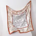 French vintage floral square scarf, elegant white and orange design for women's daily wear. - Orange Border Ink Begonia RY-26