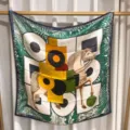 Luxury 100% silk square scarf with elegant equestrian and geometric design for women. - Geometric Horse RY-20