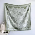 Vintage French style floral green square scarf, lightweight summer sun protection shawl for women - Greenery & Embroidered Begonia RY-21