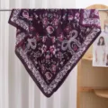 Purple floral print square scarf, lightweight silk-like satin hijab for women spring summer. - Purple Flowers on Purple Base RY-35