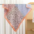 Elegant large square scarf with paisley and lace patchwork design and vibrant orange trim. - RY-32