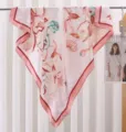 Women elegant floral print silk satin square scarf, lightweight fashion neckerchief for spring. - Brown Flowers on Pink Base RY-32