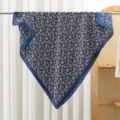 Summer lightweight blue paisley pattern large square scarf elegant silk satin shawl headwrap - RY-33