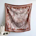 French retro brown floral square scarf women elegant silk feel sun protection shawl. - Brown Framed Chiffon RY-23
