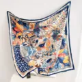 French vintage style floral print square scarf, lightweight summer fashion neck accessory. - Navy Blue Forest Habitat RY-28