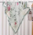 Elegant floral satin silk square scarf for women, lightweight vintage botanical print neckerchief. - Pink Flowers on Teal Base RY-33