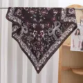 Dark brown floral satin square scarf for women, lightweight spring summer fashion neckerchief. - Purple Flowers on Brown Base RY-36