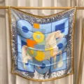 Luxury 100% silk square scarf featuring elegant equestrian and modern geometric print design. - Retro Pop Art RY-23