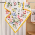Spring summer floral print satin square scarf for women fashion lightweight 90x90cm. - Flower Clusters with Yellow Border RY-54