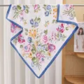 Women's floral square scarf elegant silk feel thin shawl fashion neckerchief 90cm spring - Flower Clusters with Blue Border RY-55
