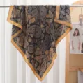 Black and gold paisley square scarf, elegant lightweight satin silk neckerchief for women. - RY-39