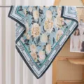 Blue floral square silk scarf for women, elegant peony print fashion satin neckerchief 90cm - Blue Background Peony RY-44