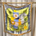 Luxury silk square scarf featuring classic equestrian horse geometric print elegant accessory - Abstract Horse Rhythm RY-24