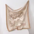 French vintage style equestrian print square silk scarf elegant camel neck wrap shawl accessory - Brown Horse Charm RY-38