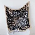 French vintage style women square scarf abstract print fashion elegant wrap shawl accessories - Black and Gold Leopard RY-37