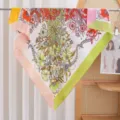 Floral print satin square scarf, elegant botanical design, lightweight women fashion accessory. - Color-Block Floral Motif RY-46