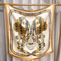 Luxurious 100% silk square scarf featuring an elegant equestrian chain design. Premium twill. - Retro Academy Style RY-22