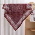 90cm satin paisley square scarf, wine red vintage bandana for women, stylish hair scarf 90x90cm - RY-45