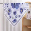 Spring summer printed square scarf elegant floral design silk satin shawl for women fashion versatile - Blue Flowers on White Background RY-38