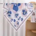 Spring summer floral square silk scarf for women, elegant lightweight fashion neckerchief. - Blue Flowers on Pink Background RY-39