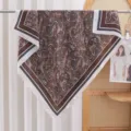 Brown paisley silk satin large square scarf, elegant thin headscarf and stylish summer shawl. - RY-48