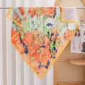 Women artistic floral square scarf satin lightweight fashion stylish neckerchief 90cm - Orange Oil Painting Floral RY-50