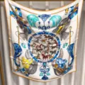 Luxury Silk Scarf Equestrian Chain Print Fashion Elegant Shawl Square Headwear 90cm - Blue and Orange Color Block RY-34