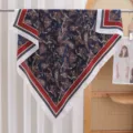 Luxury paisley print square scarf, elegant blue and red satin headscarf for women summer. - RY-49