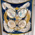 Luxury silk square scarf with elegant equestrian chain and feather motifs for women's stylish wear. - Gilded Azure RY-31