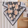 Floral print square scarf for women, elegant 90cm satin silk neckerchief and stylish shawl. - Grey Background Peony RY-43