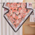 Elegant floral square scarf for women, lightweight spring and summer fashion neckerchief. - Orange Background Peony RY-42
