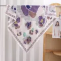 Floral Print Satin Square Scarf Women Elegant Purple Floral Neck Scarf Shawl 90cm - Purple Flowers on Pink Background RY-40