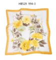 Elegant women satin silk square scarf with vintage yellow floral print and border. - 70*70cm / Yellow Peony RY-46